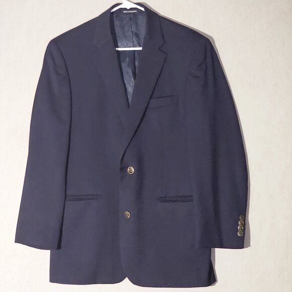 Joseph Feiss Gold Mens Blazer Jacket Size 38R Solid Blue Wool Classic Sport Coat - Picture 15 of 16